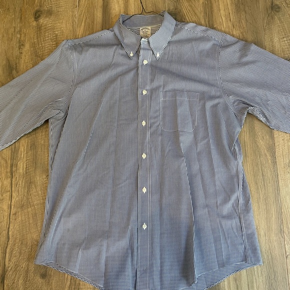 Brooks brothers regent blue and white checkered button down men’s shirt size xl - Picture 2 of 4